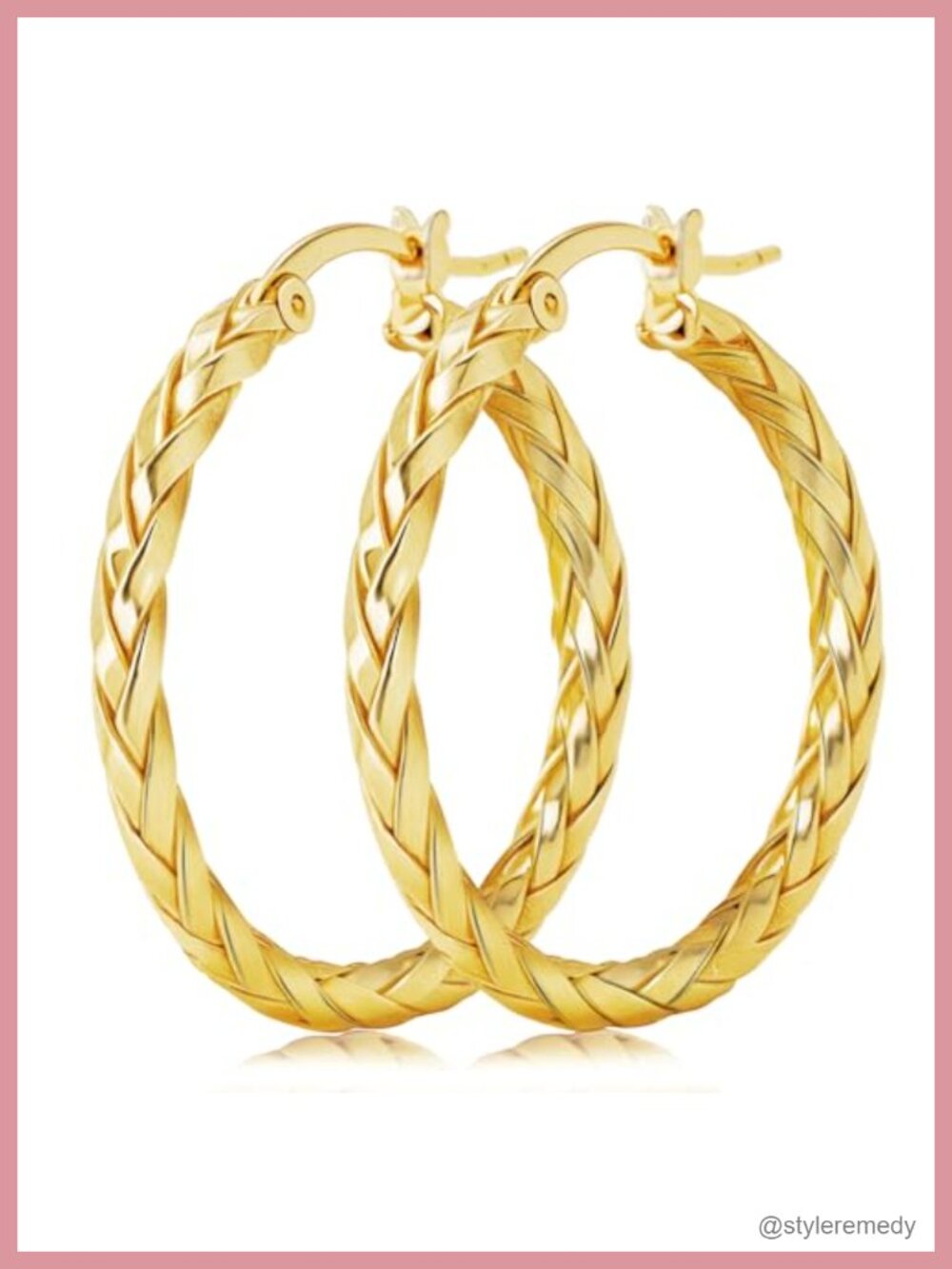 14K Gold Plated Hoop Earrings Weave Design Snap Back Women